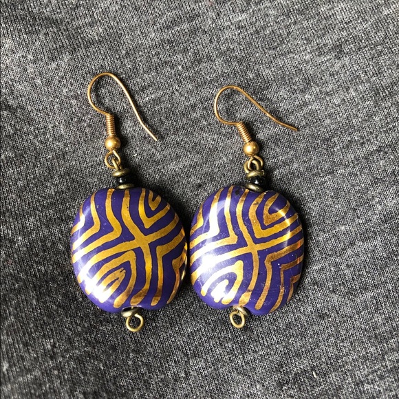 Funky Purple and Gold Earrings - Picture 1 of 1
